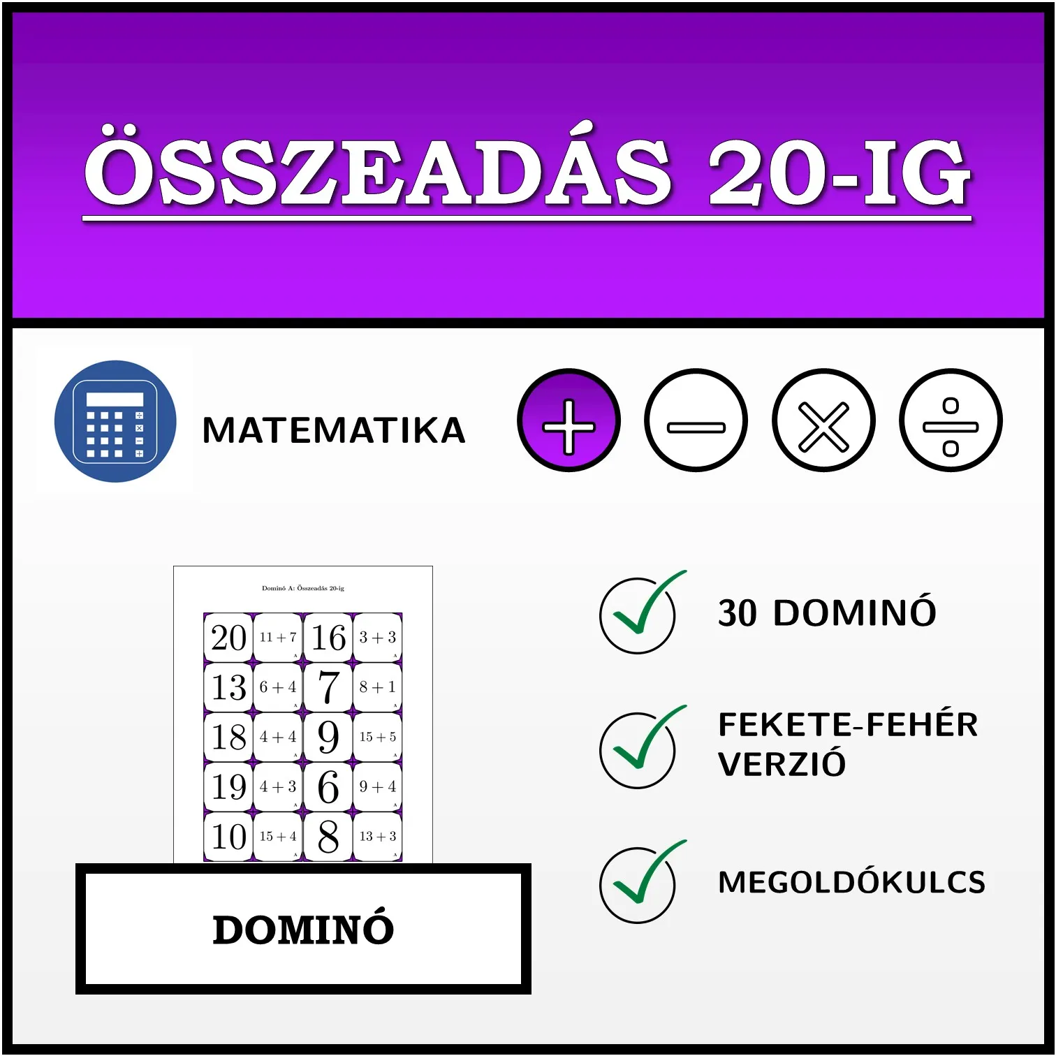 Dominó: Összeadás 20-ig