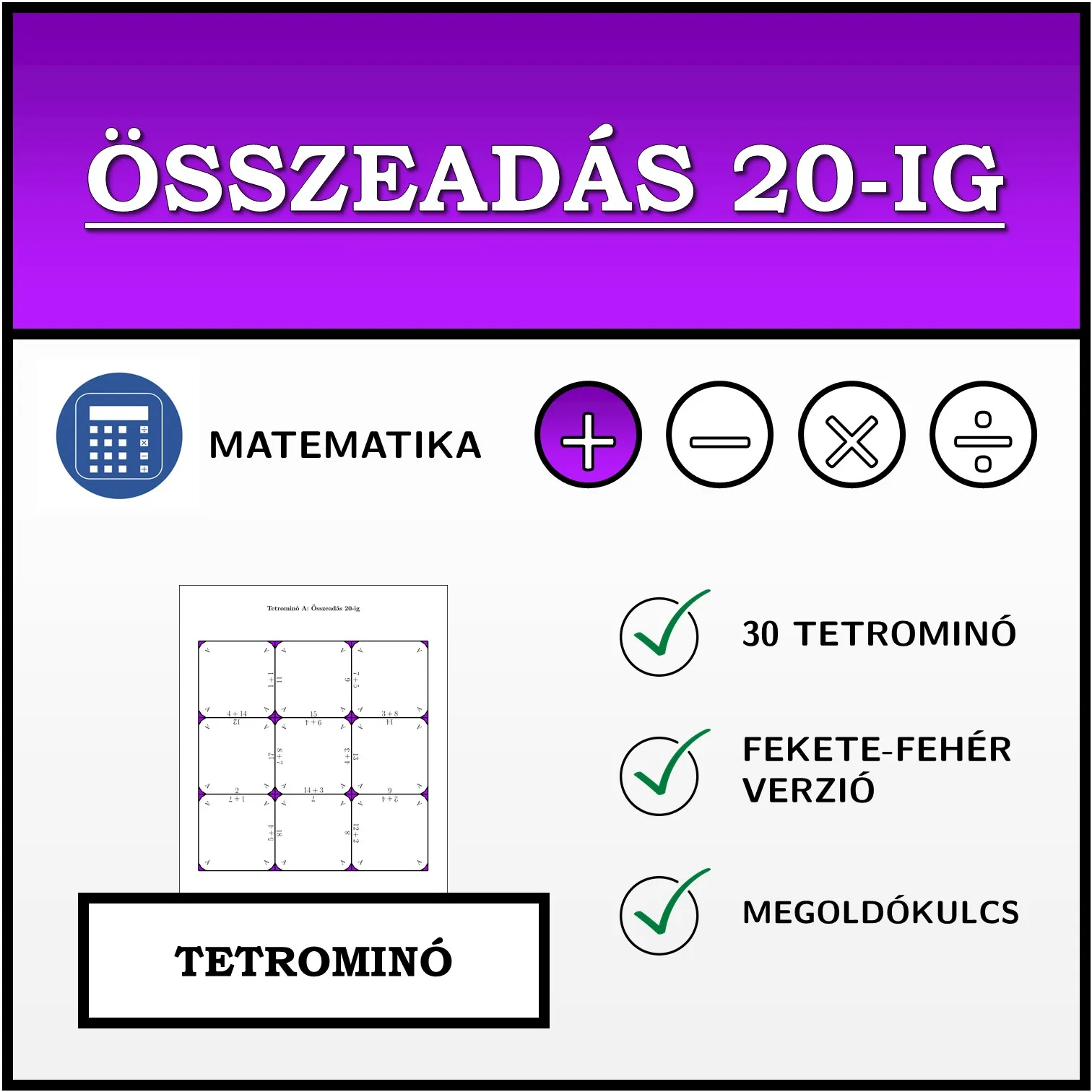 Tetrominó: Összeadás 20-ig