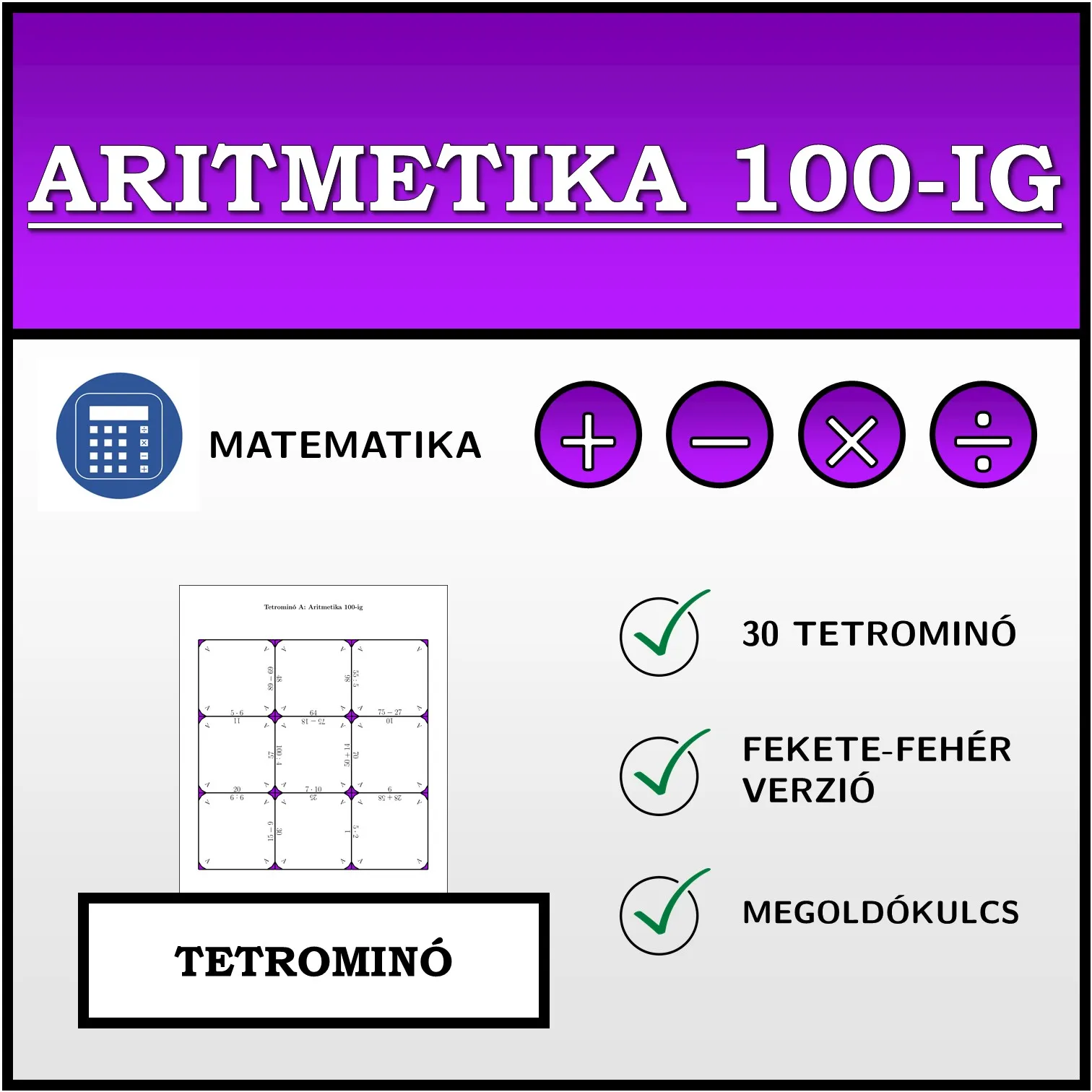 Tetrominó: Aritmetika 100-ig