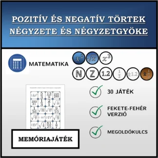 Memóriajáték: Pozitív és negatív törtek négyzete és négyzetgyöke