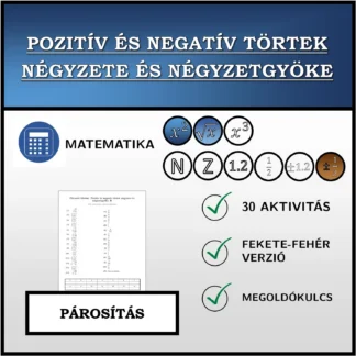 Párosító feladat: Pozitív és negatív törtek négyzete és négyzetgyöke