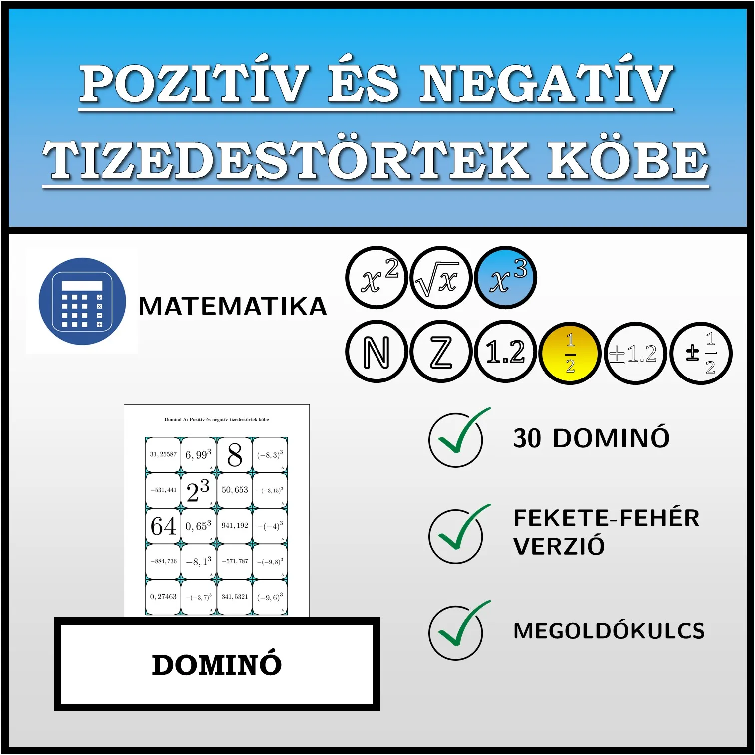 Dominó: Pozitív és negatív tizedestörtek köbe