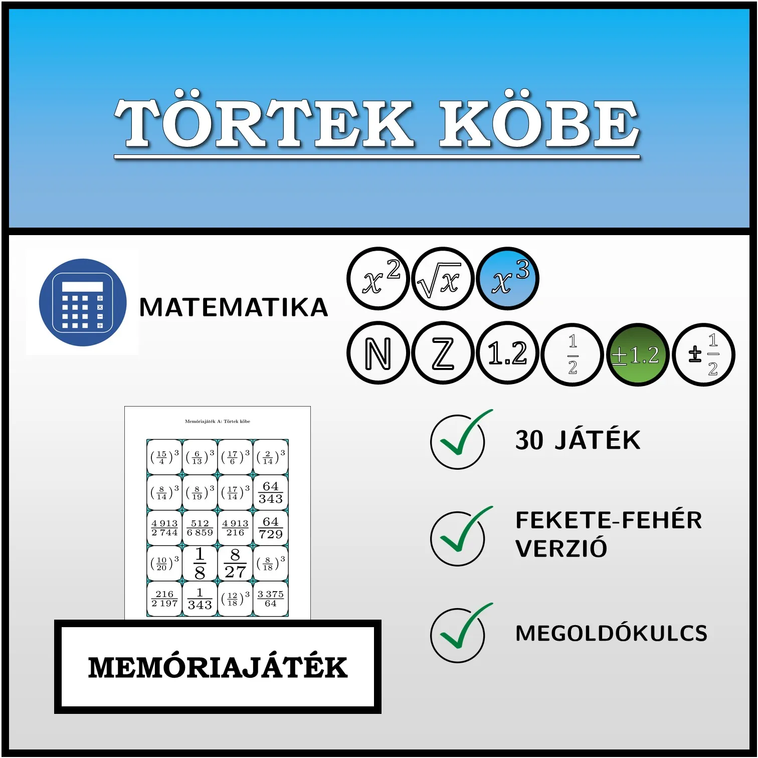 Memóriajáték: Törtek köbe