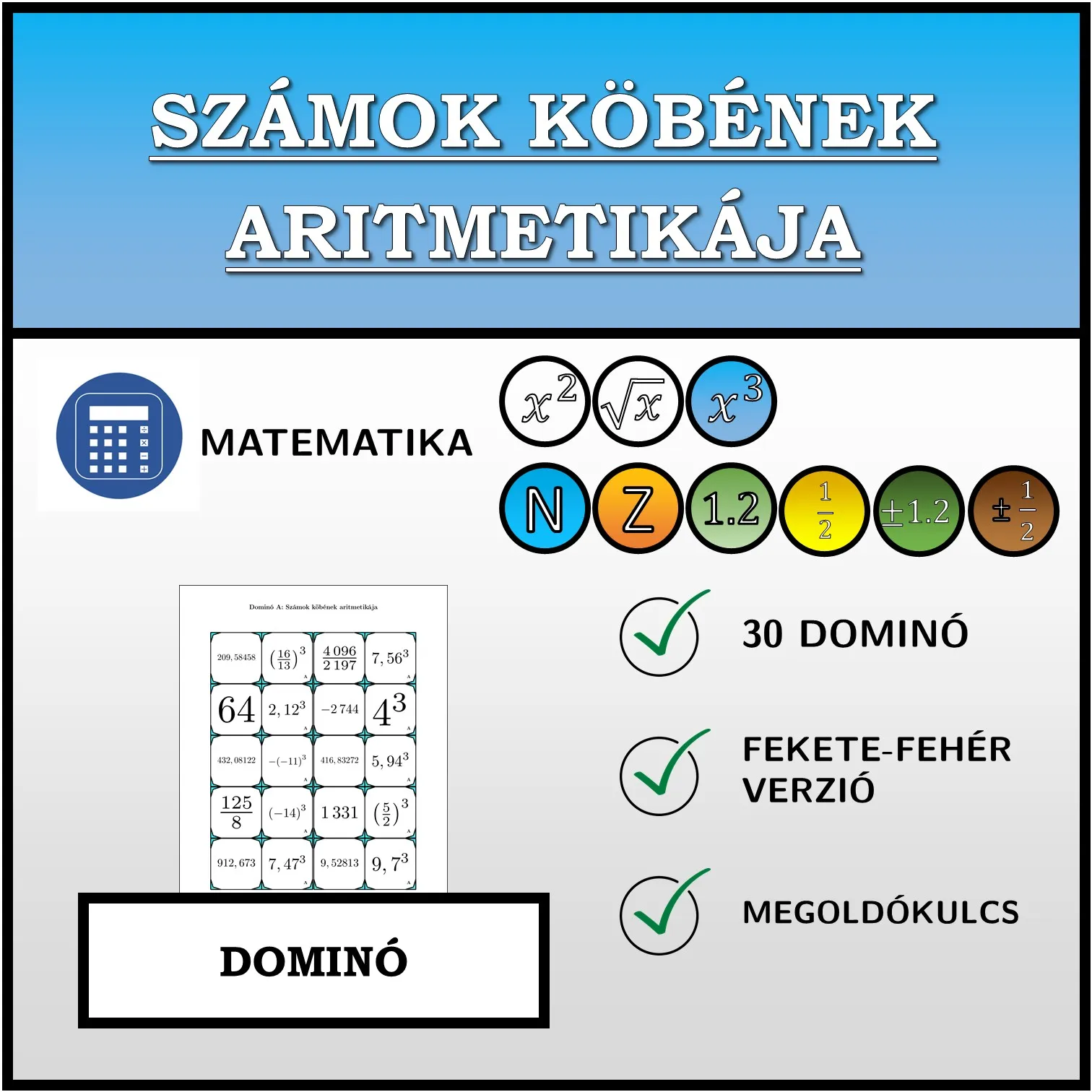 Dominó: Számok köbének aritmetikája