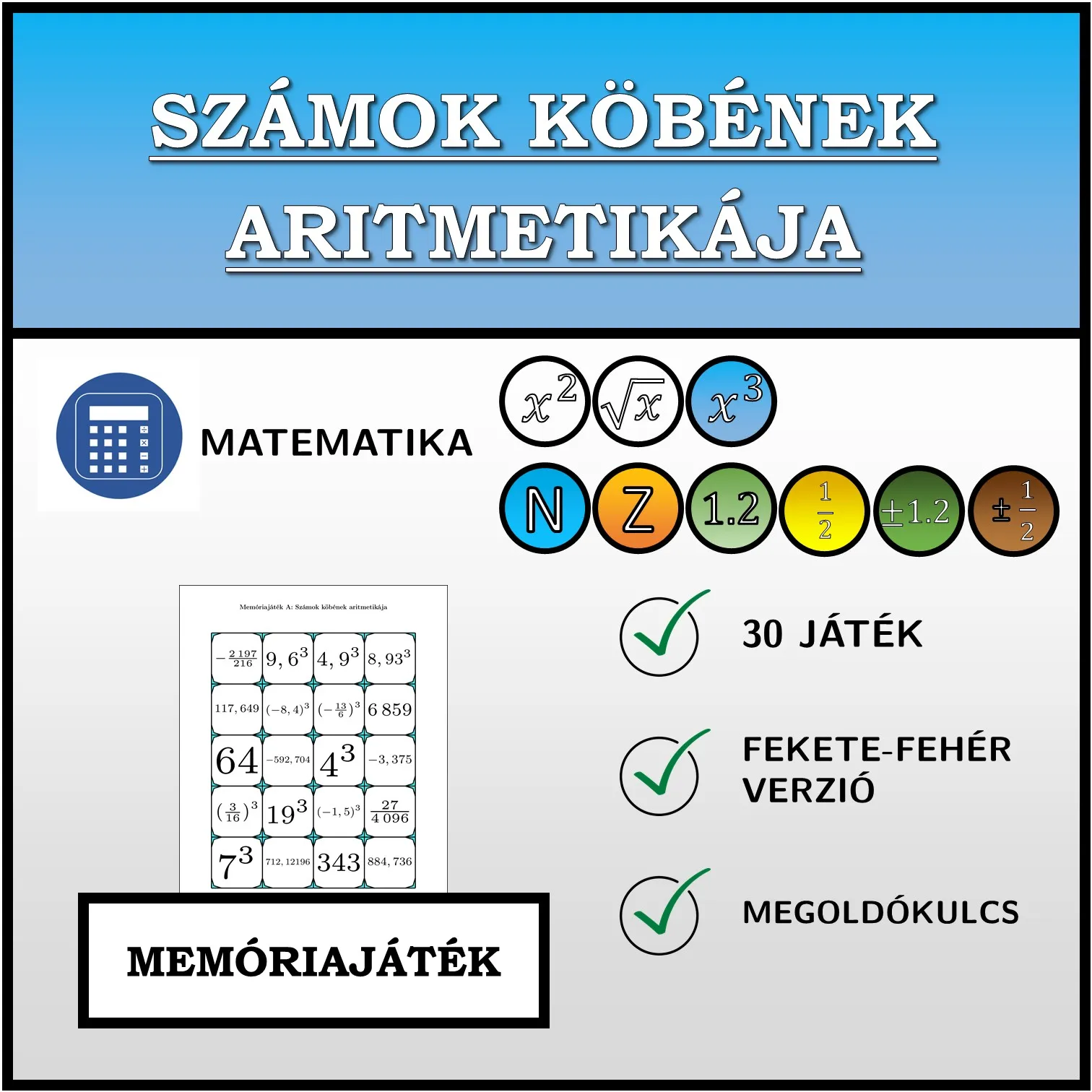 Memóriajáték: Számok köbének aritmetikája