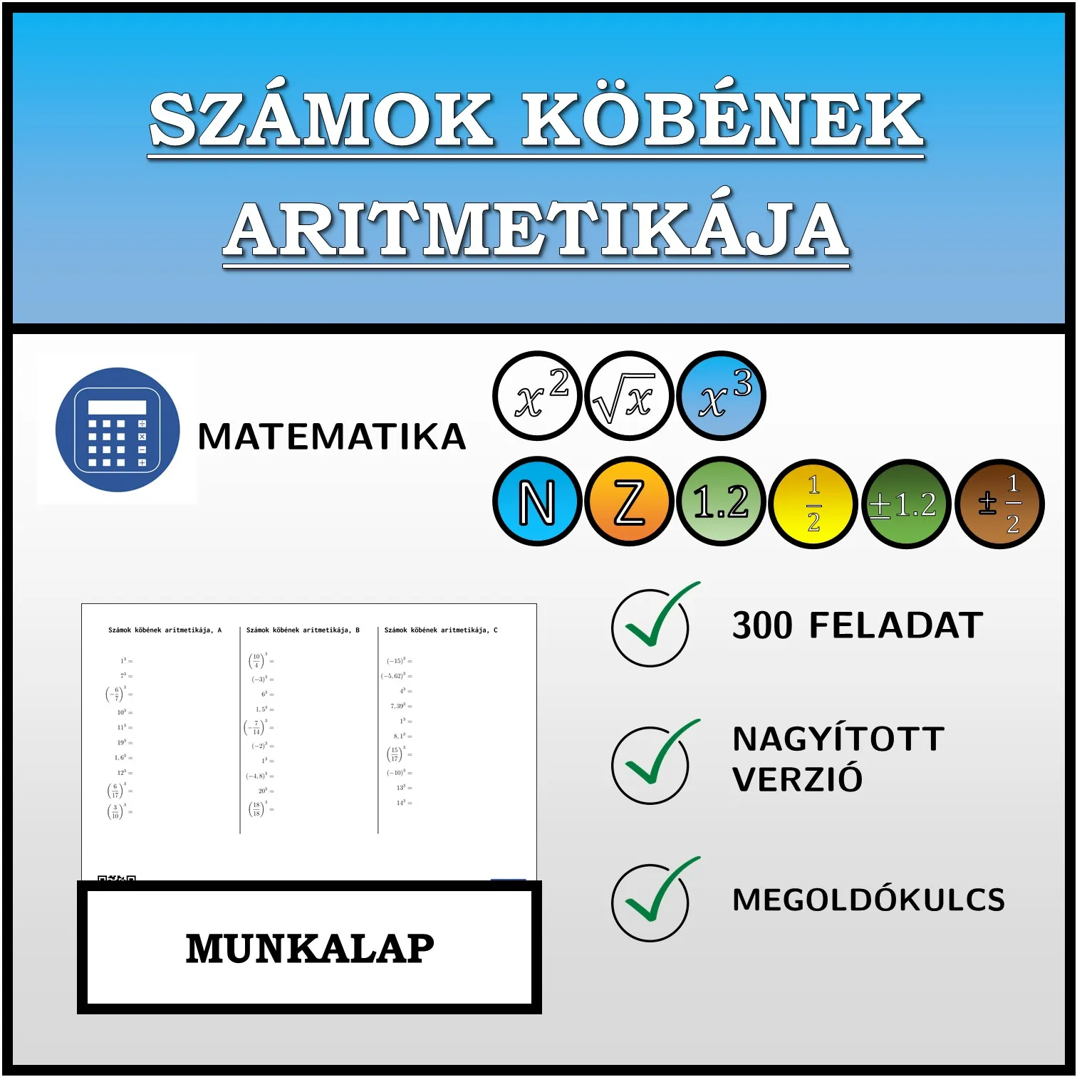 Munkalap: Számok köbének aritmetikája