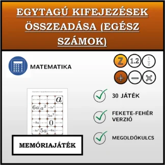 Memóriajáték: Egytagú kifejezések összeadása (egész számok)