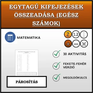 Párosító feladat: Egytagú kifejezések összeadása (egész számok)