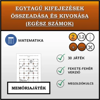 Memóriajáték: Egytagú kifejezések összeadása és kivonása (egész számok)