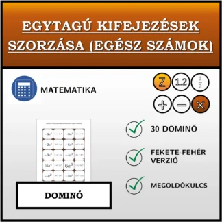 Dominó: Egytagú kifejezések szorzása (egész számok)