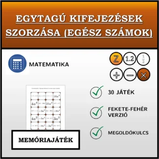 Memóriajáték: Egytagú kifejezések szorzása (egész számok)