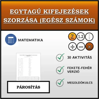 Párosító feladat: Egytagú kifejezések szorzása (egész számok)
