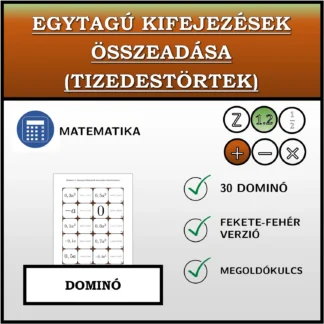 Dominó: Egytagú kifejezések összeadása (tizedestörtek)
