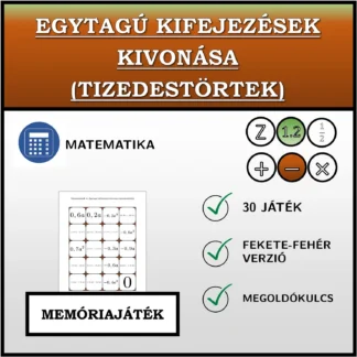 Memóriajáték: Egytagú kifejezések kivonása (tizedestörtek)