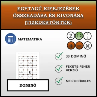 Dominó: Egytagú kifejezések összeadása és kivonása (tizedestörtek)