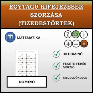 Dominó: Egytagú kifejezések szorzása (tizedestörtek)