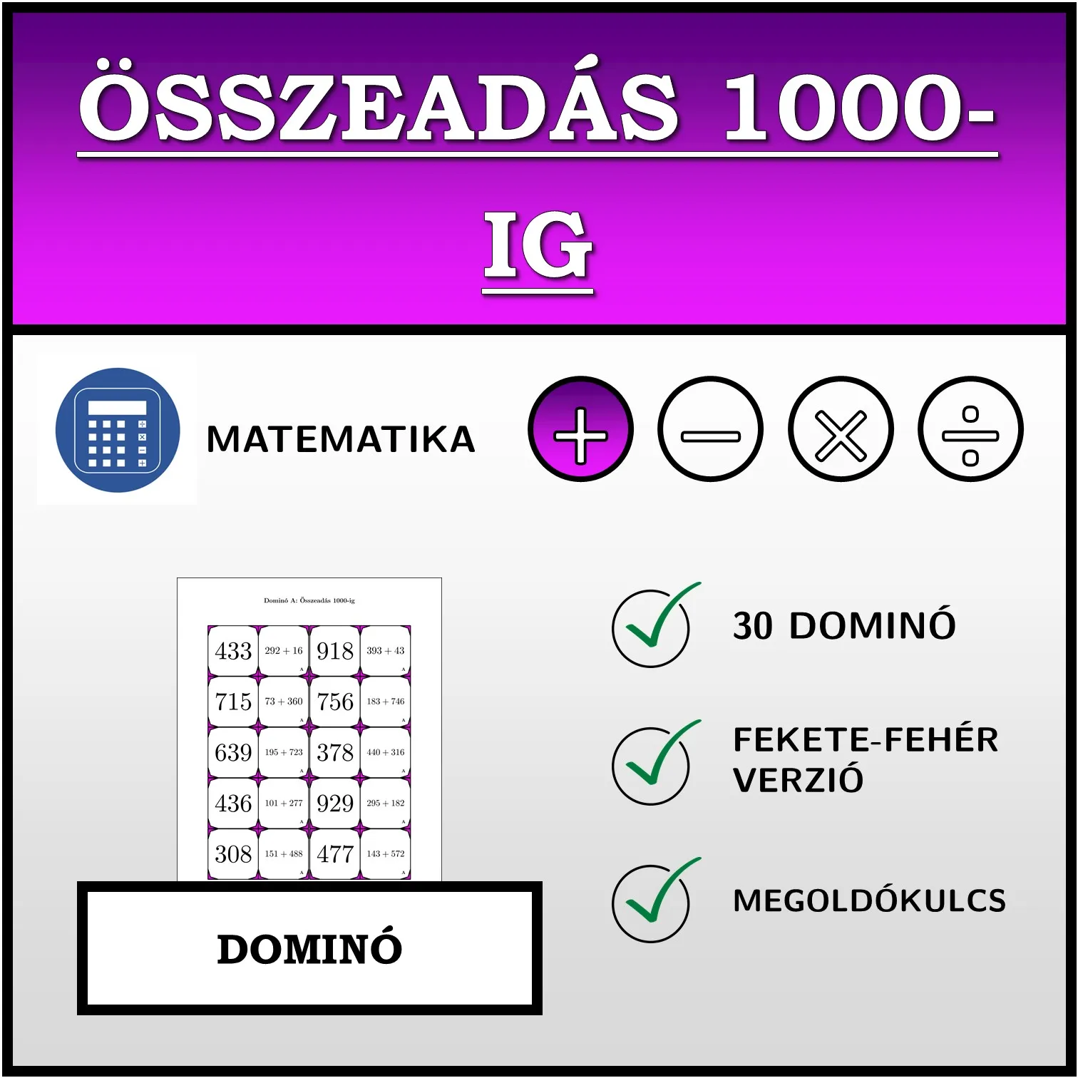 Dominó: Összeadás 1000-ig