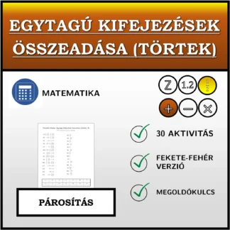 Párosító feladat: Egytagú kifejezések összeadása (törtek)