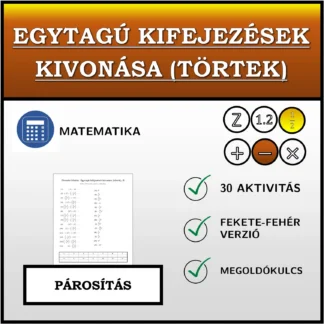 Párosító feladat: Egytagú kifejezések kivonása (törtek)