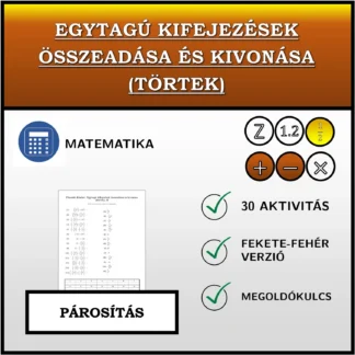 Párosító feladat: Egytagú kifejezések összeadása és kivonása (törtek)