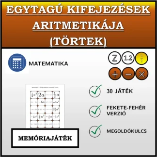 Memóriajáték: Egytagú kifejezések aritmetikája (törtek)