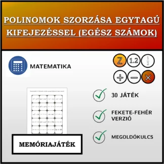 Memóriajáték: Polinomok szorzása egytagú kifejezéssel (egész számok)