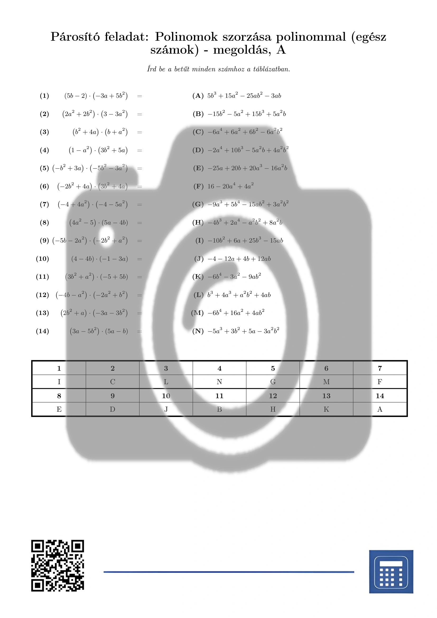 Párosító feladat: Polinomok szorzása polinommal (egész számok) - Image 3