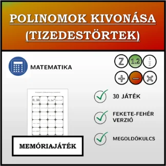 Memóriajáték: Polinomok kivonása (tizedestörtek)