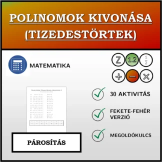 Párosító feladat: Polinomok kivonása (tizedestörtek)