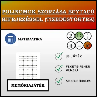 Memóriajáték: Polinomok szorzása egytagú kifejezéssel (tizedestörtek)