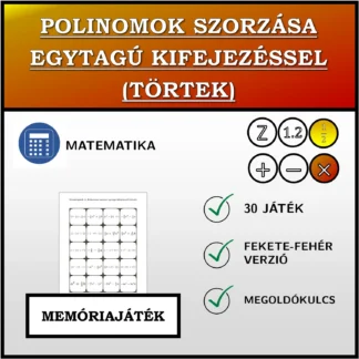 Memóriajáték: Polinomok szorzása egytagú kifejezéssel (törtek)