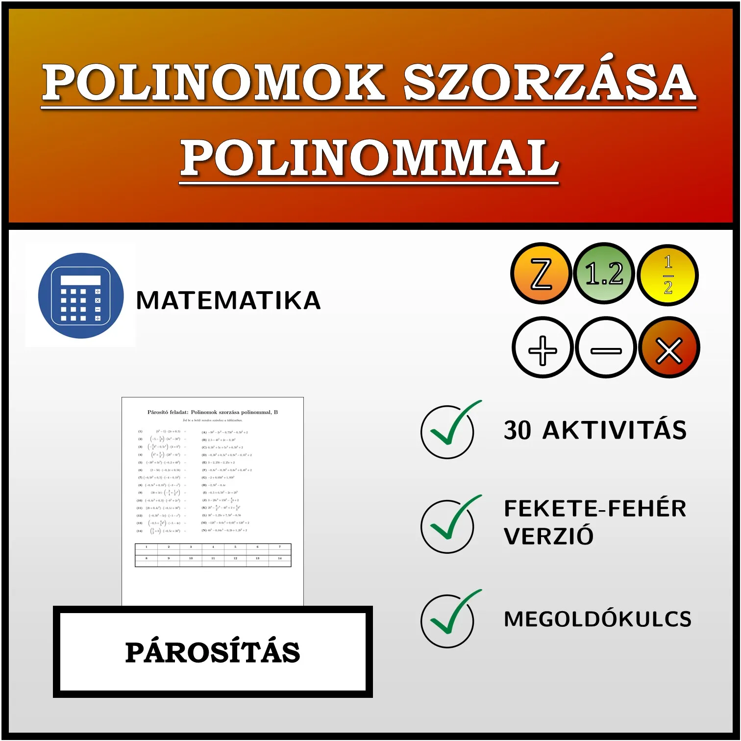 Párosító feladat: Polinomok szorzása polinommal