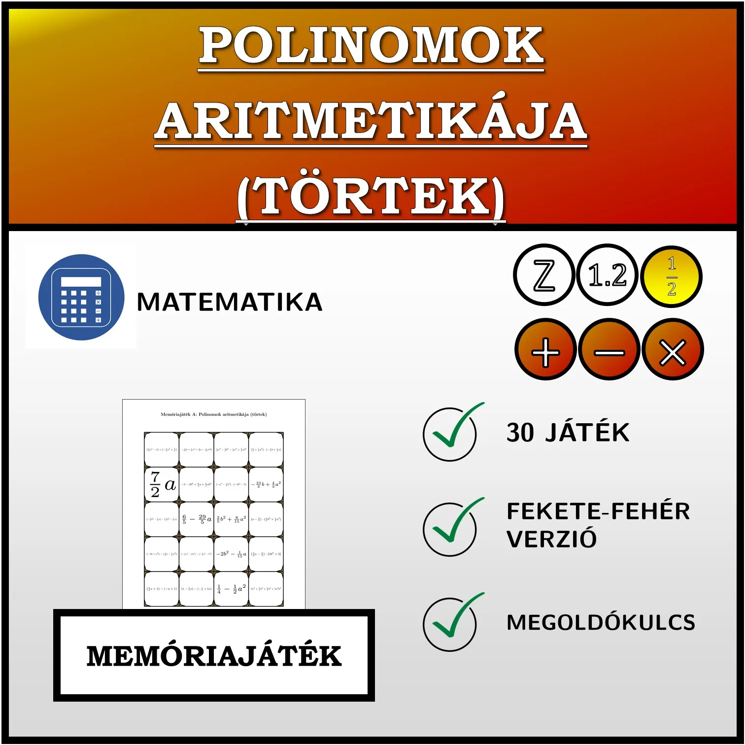 Memóriajáték: Polinomok aritmetikája (törtek)