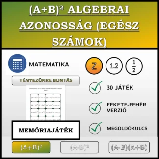 Memóriajáték: (A+B)² algebrai azonosság (egész számok), szorzattá alakítás