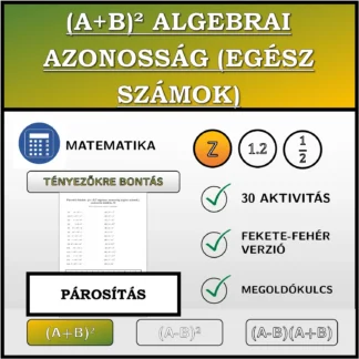 Párosító feladat: (A+B)² algebrai azonosság (egész számok), szorzattá alakítás