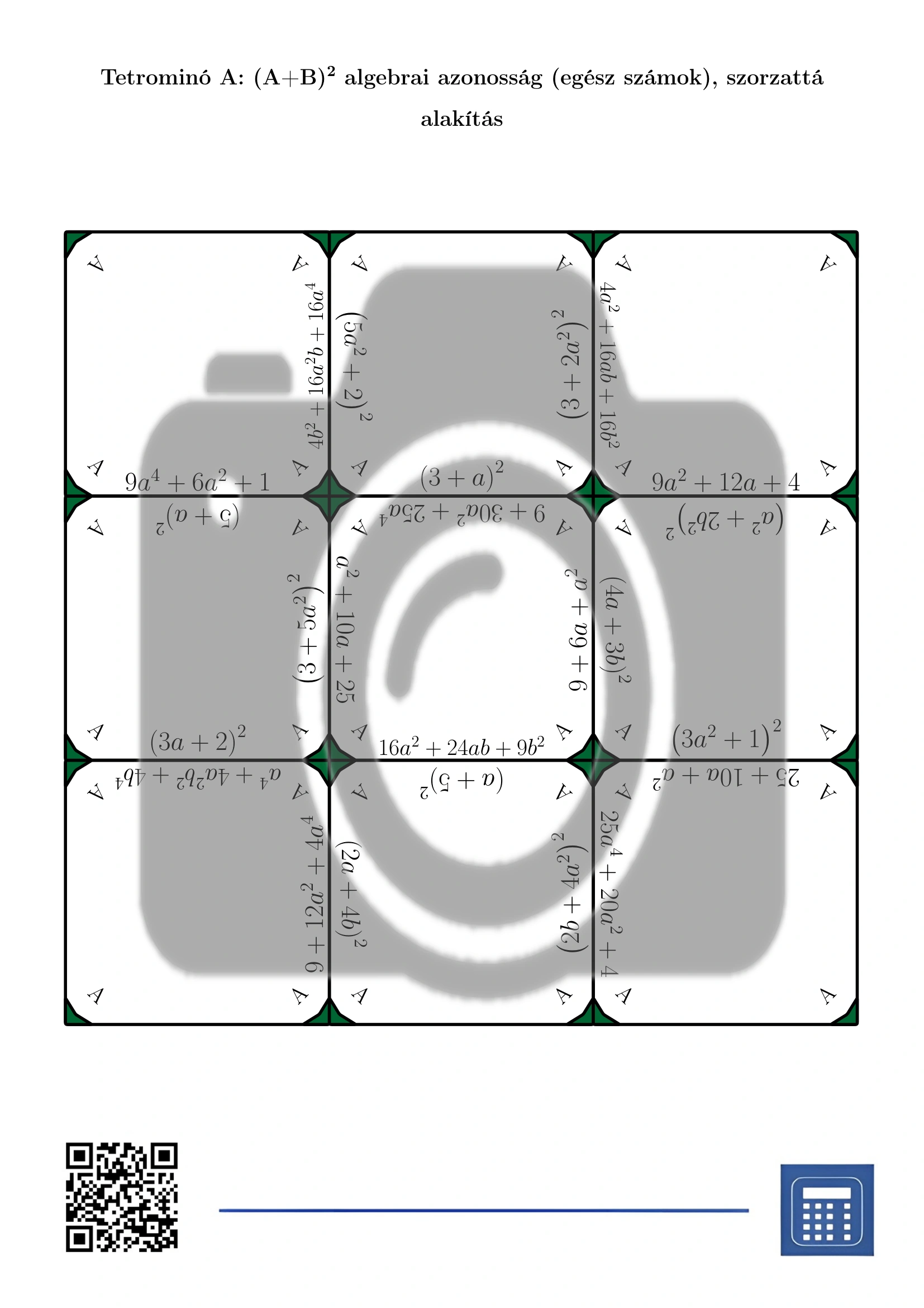 Tetrominó: (A+B)² algebrai azonosság (egész számok), szorzattá alakítás - Image 2
