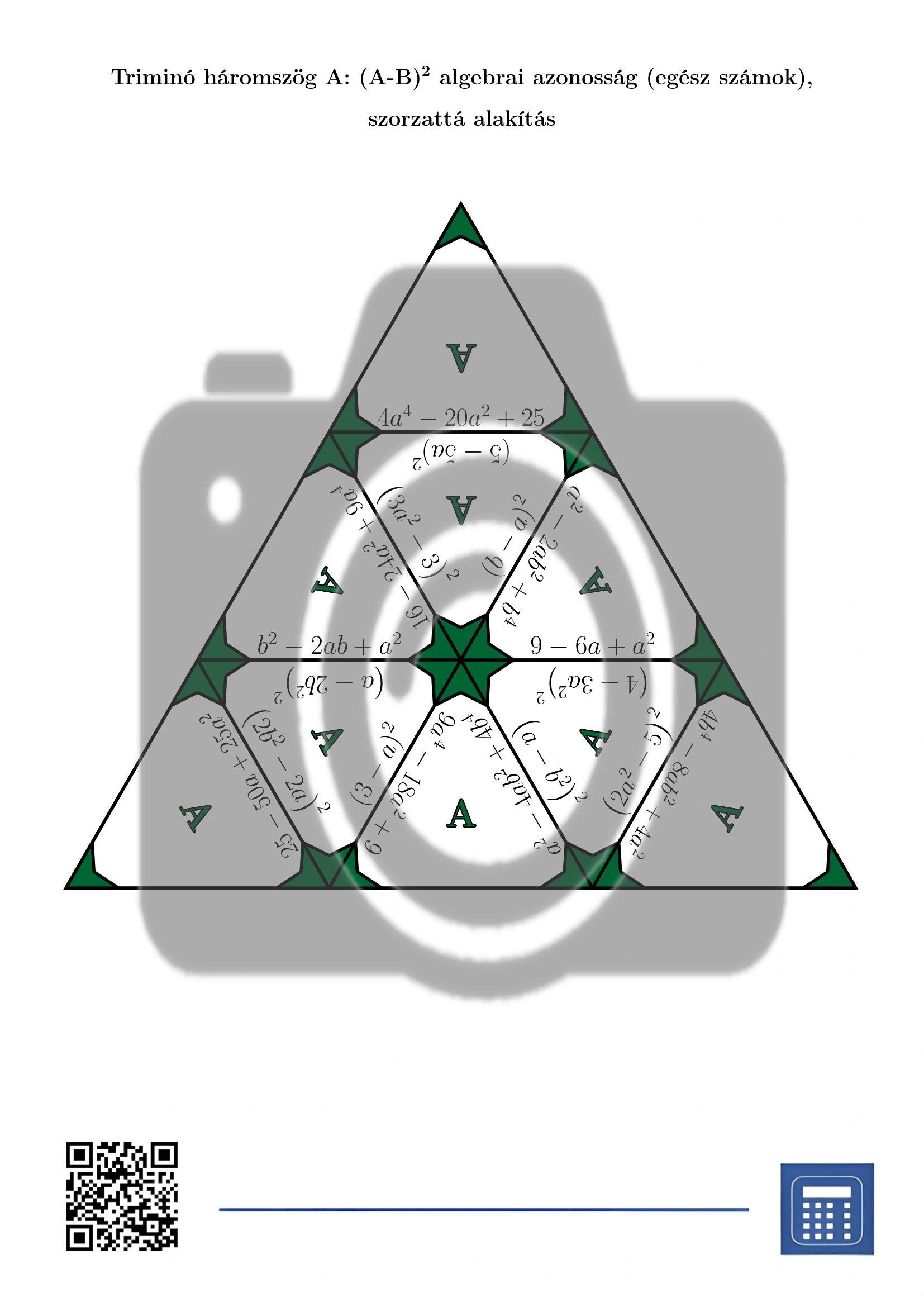 Triminó: (A-B)² algebrai azonosság (egész számok), szorzattá alakítás - Image 2