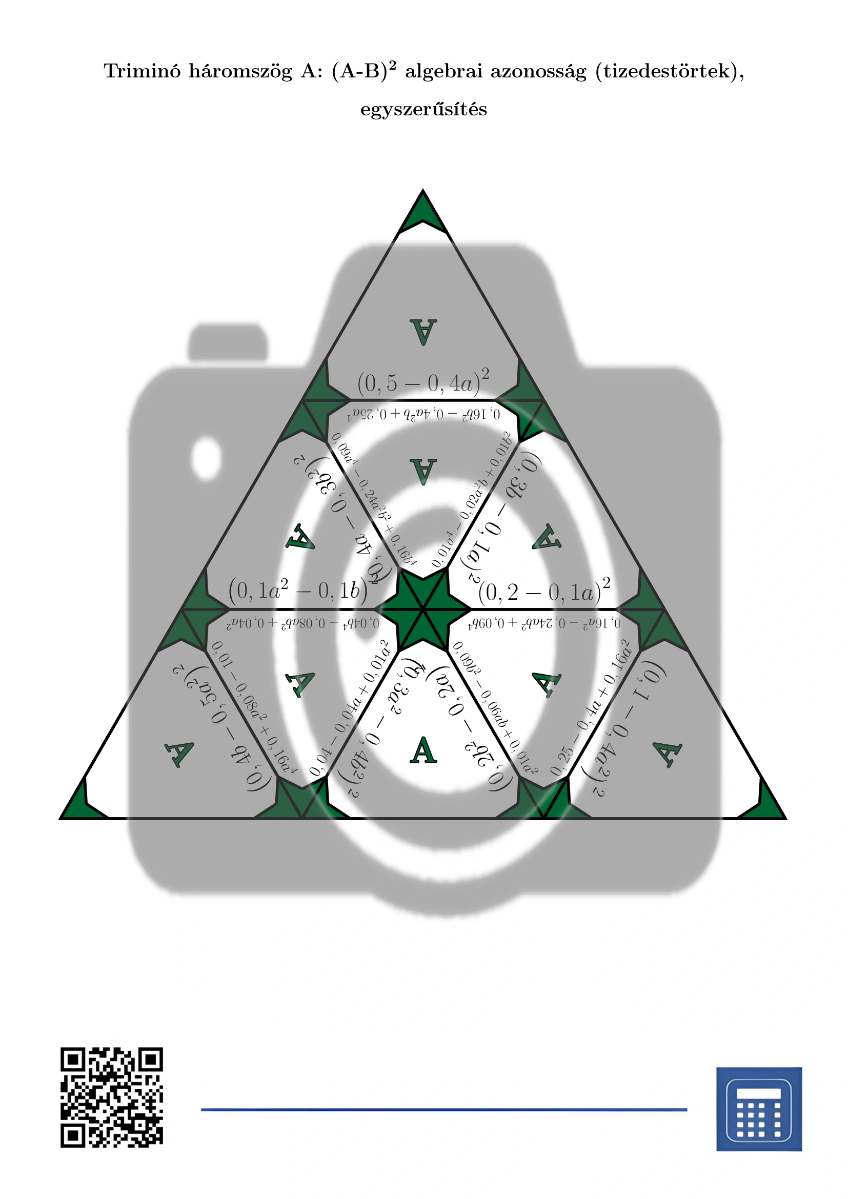 Triminó: (A-B)² algebrai azonosság (tizedestörtek), egyszerűsítés - Image 2