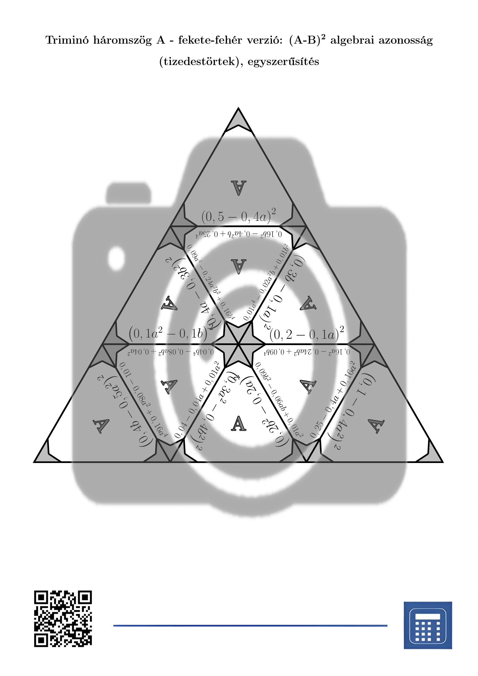 Triminó: (A-B)² algebrai azonosság (tizedestörtek), egyszerűsítés - Image 3