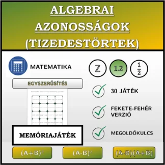 Memóriajáték: Algebrai azonosságok (tizedestörtek), egyszerűsítés