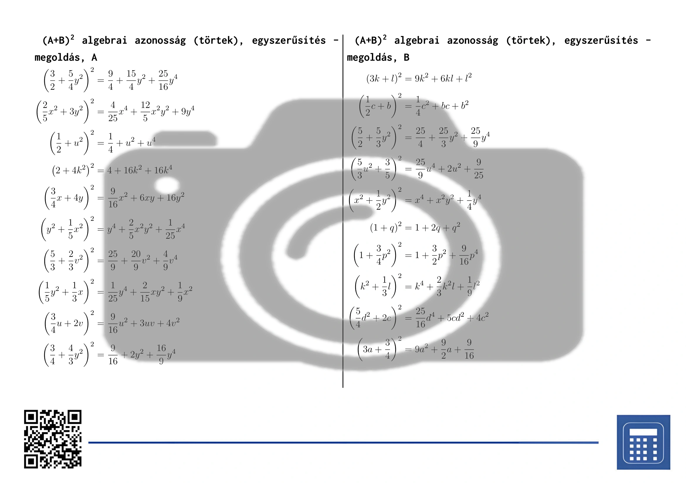 Munkalap: (A+B)² algebrai azonosság (törtek), egyszerűsítés - Image 4