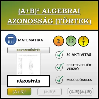 Párosító feladat: (A+B)² algebrai azonosság (törtek), egyszerűsítés