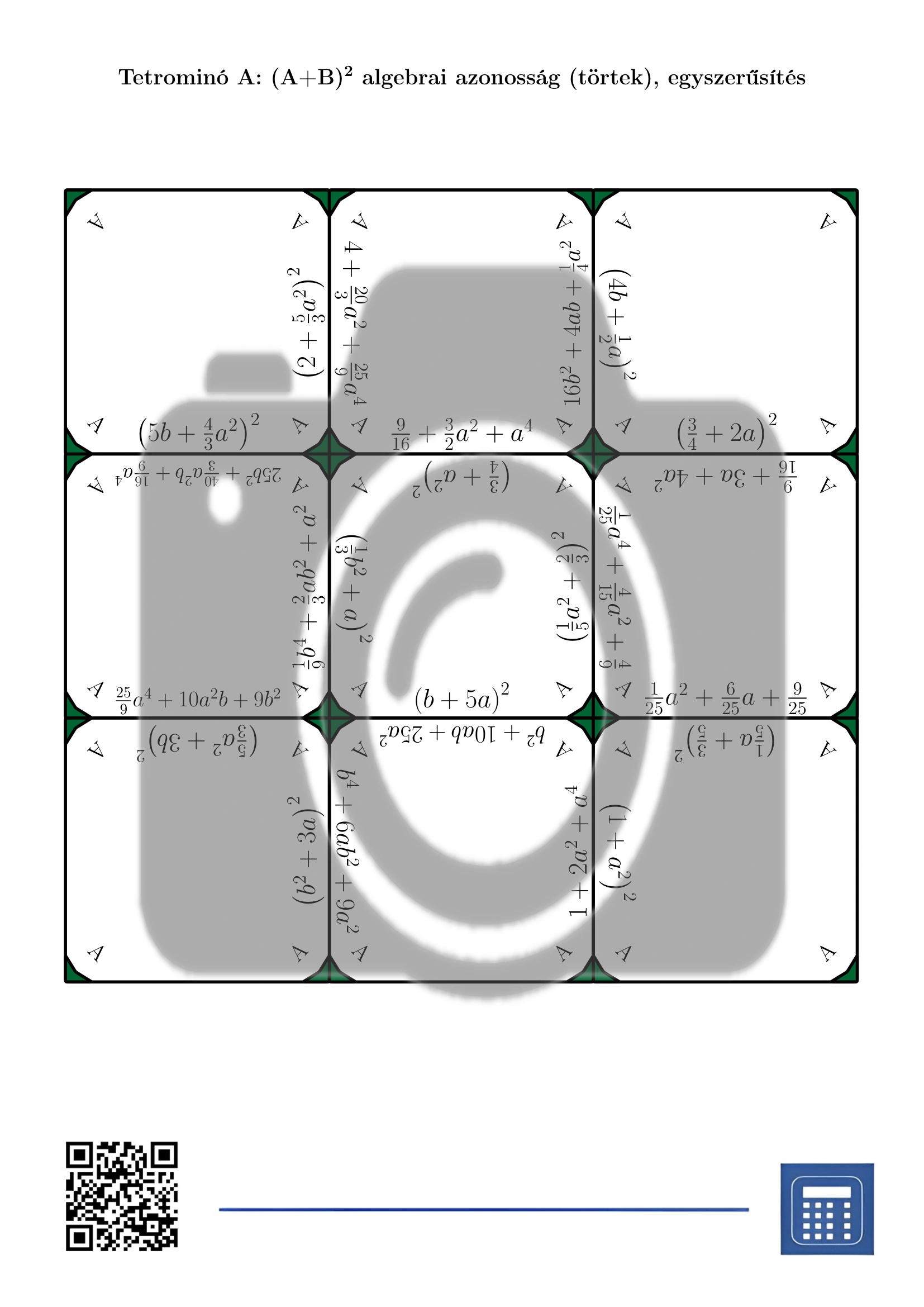 Tetrominó: (A+B)² algebrai azonosság (törtek), egyszerűsítés - Image 2