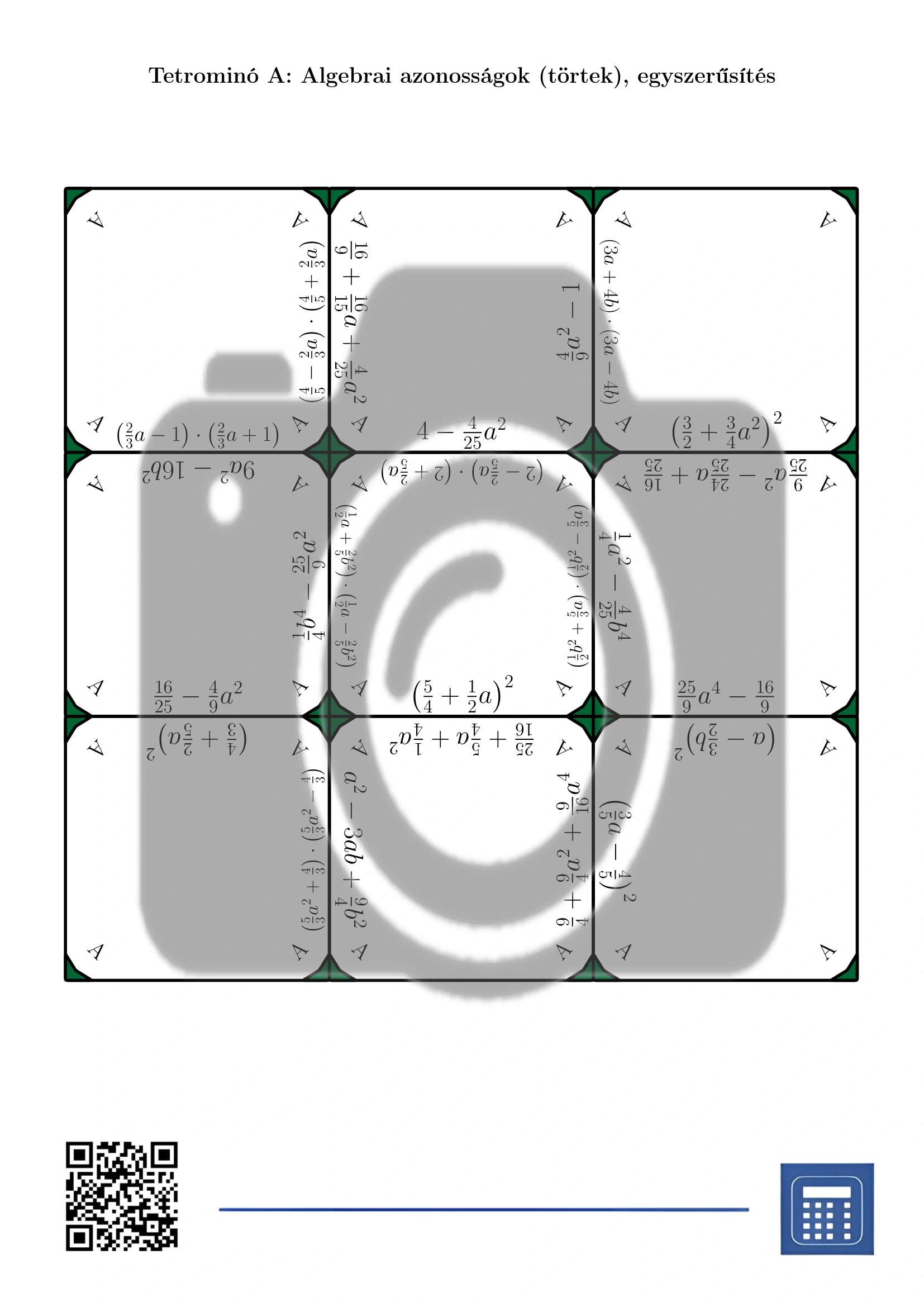 Tetrominó: Algebrai azonosságok (törtek), egyszerűsítés - Image 2