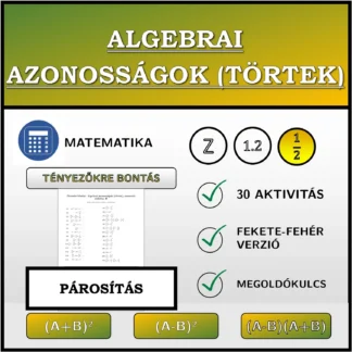 Párosító feladat: Algebrai azonosságok (törtek), szorzattá alakítás