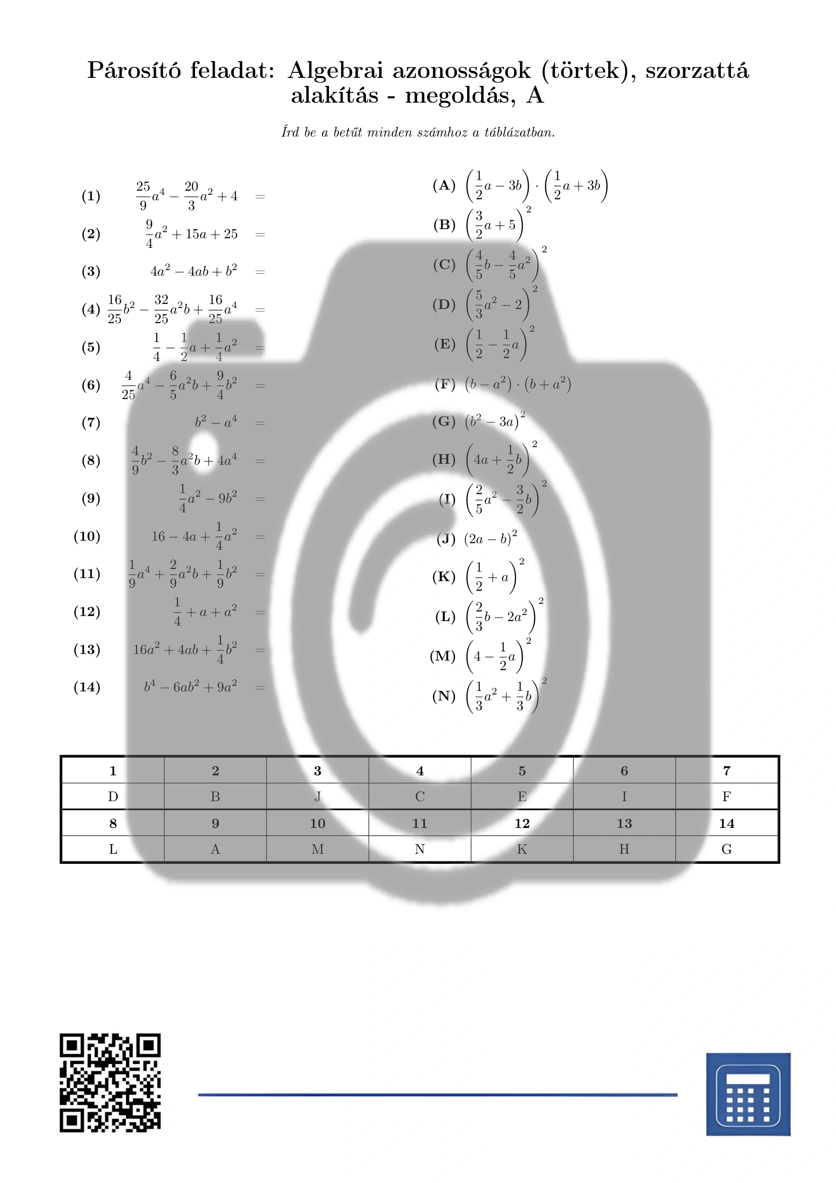 Párosító feladat: Algebrai azonosságok (törtek), szorzattá alakítás - Image 3