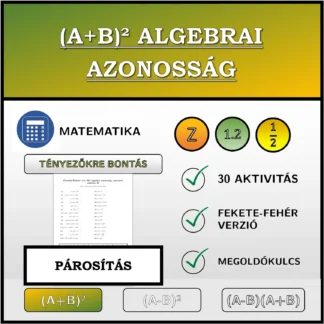 Párosító feladat: (A+B)² algebrai azonosság, szorzattá alakítás