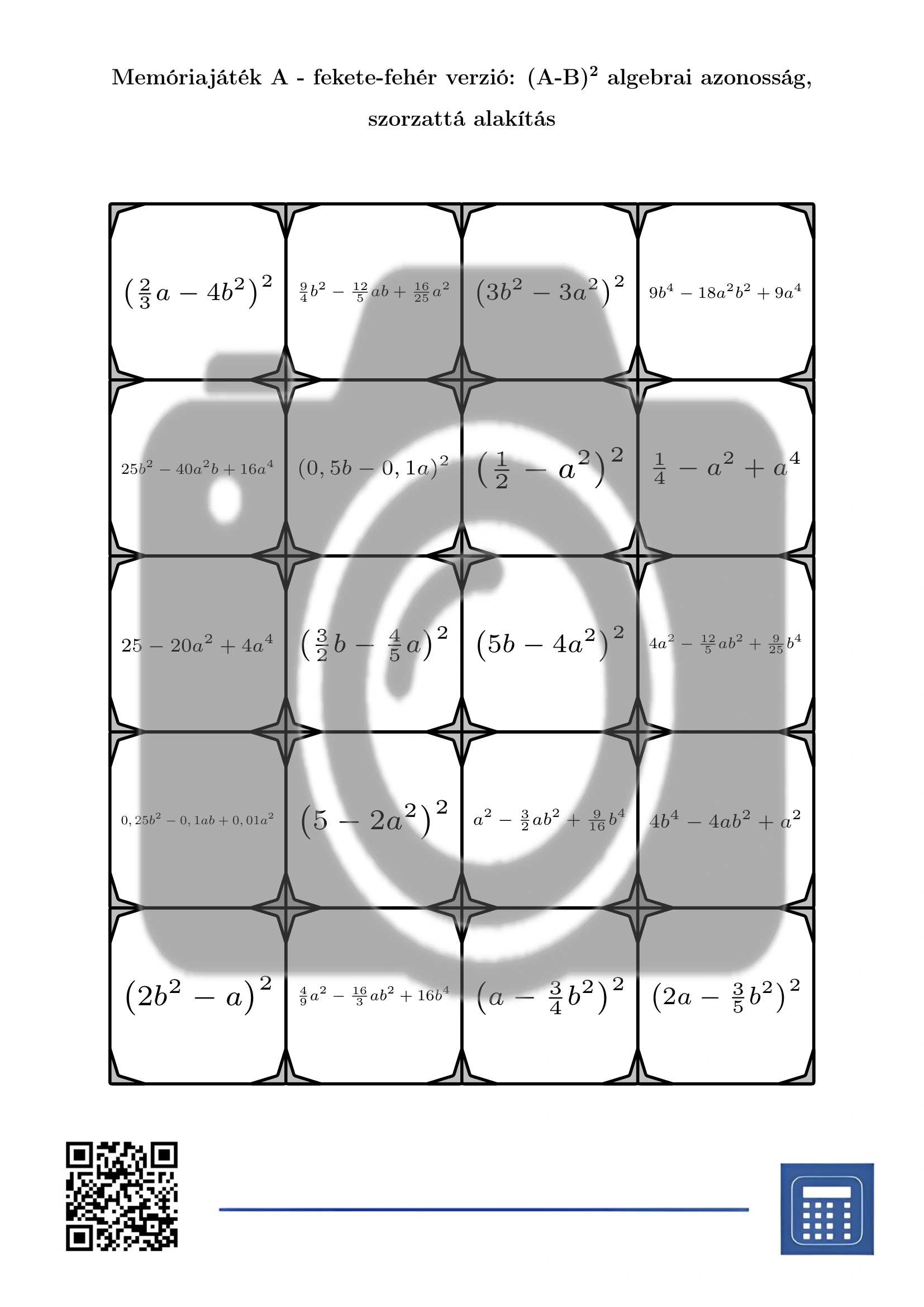 Memóriajáték: (A-B)² algebrai azonosság, szorzattá alakítás - Image 3
