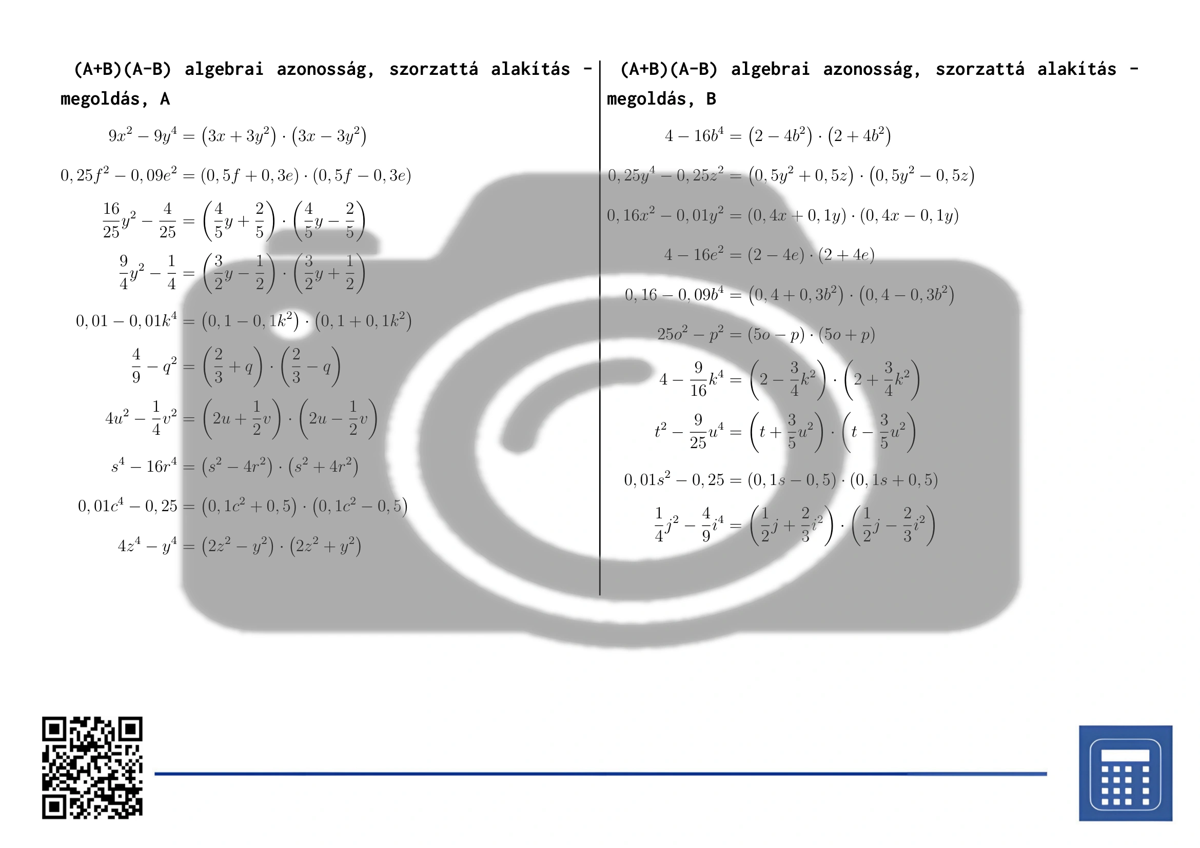 Munkalap: (A+B)(A-B) algebrai azonosság, szorzattá alakítás - Image 4