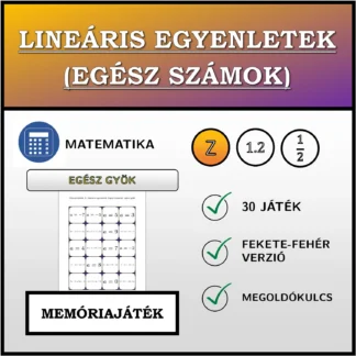 Memóriajáték: Lineáris egyenletek (egész számok), egész gyök